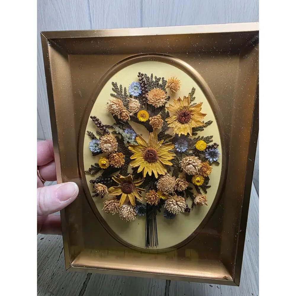 Vintage Handmade Fall Dried Pressed Flowers Framed Art 8x6 Heritage Cottagecore